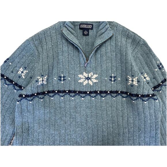 Vintage Land’s End Blue Fair Isle 100% Wool Women’s Knit Sweater Size XL - Picture 3 of 8